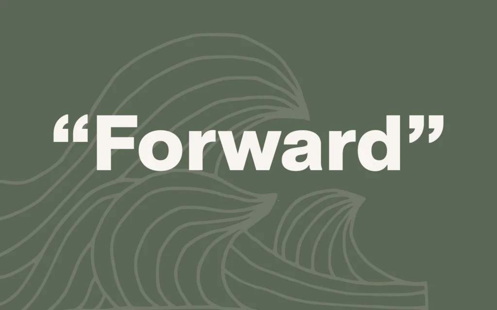 Tekst Forward met op de achtergrond de golf van kanagawa