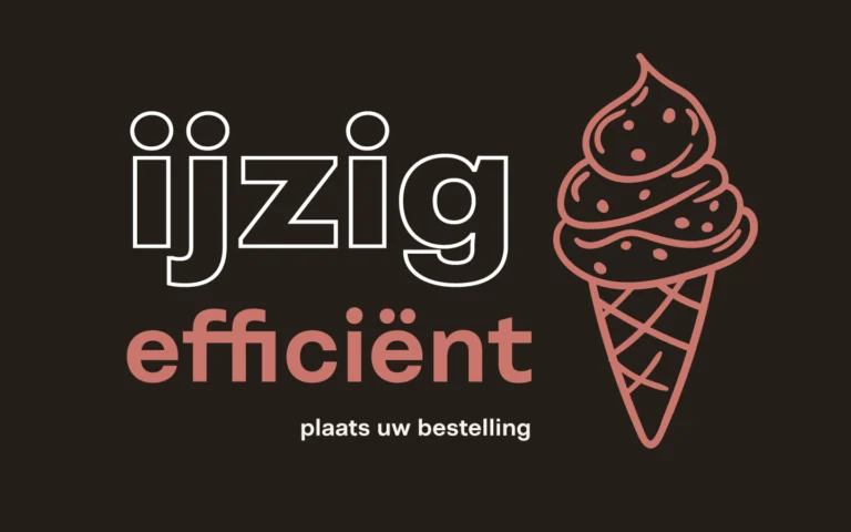 Tekst ijzig efficiënt met een ijsje ernaast. In kleine letters, plaats uw bestelling