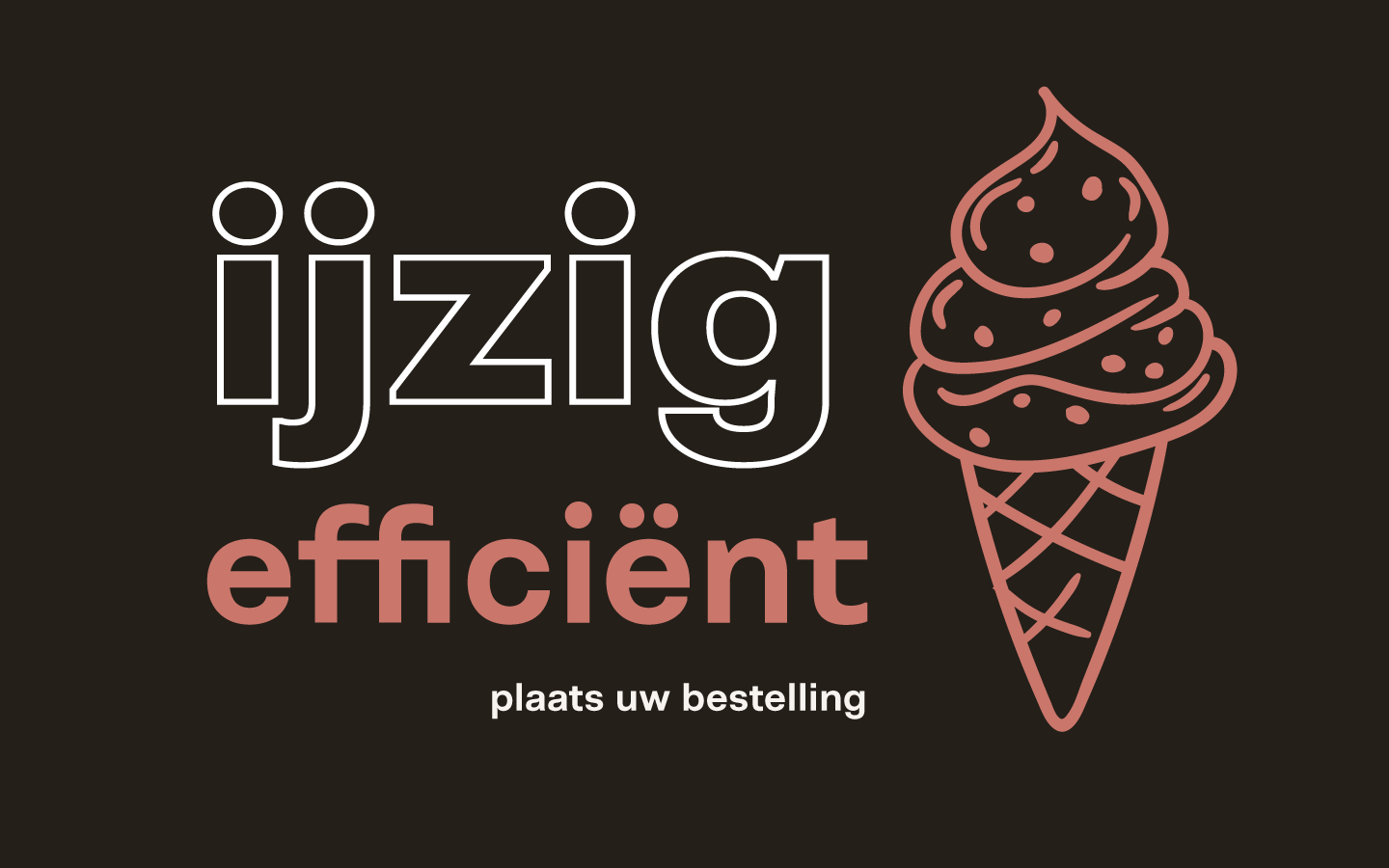 Tekst ijzig efficiënt met een ijsje ernaast. In kleine letters, plaats uw bestelling